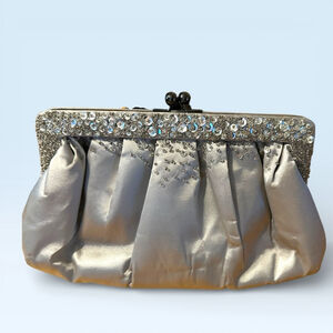Fiona Metallic Silver Crystal Gathered Clutch - #803